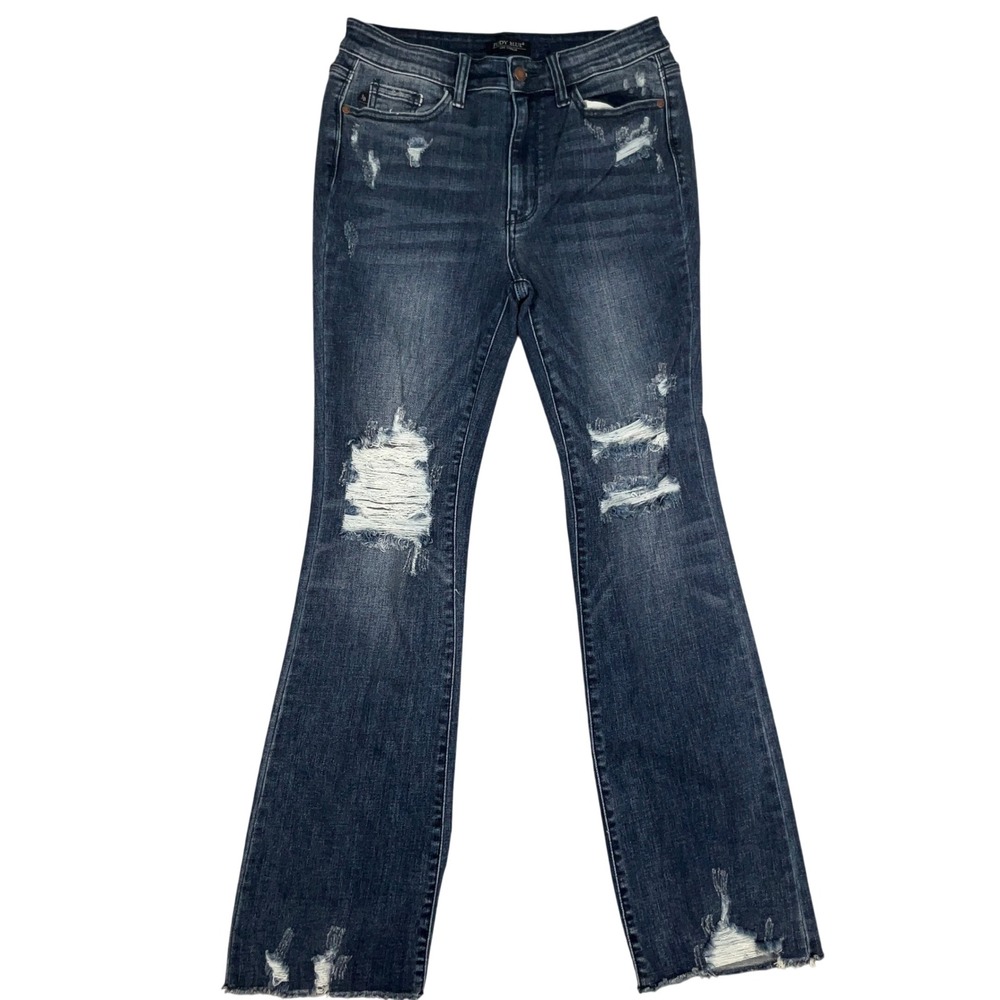 Judy Blue Jeans Women 11/30 Indigo Slim Bootcut Distressed Raw Hem Streetwear